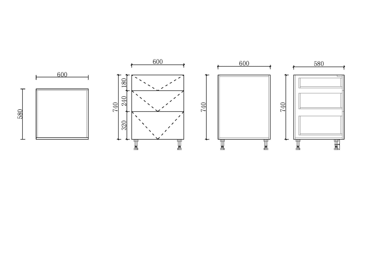 Hardis 600mm White 3 Drawer Panels (Multi-Colour)