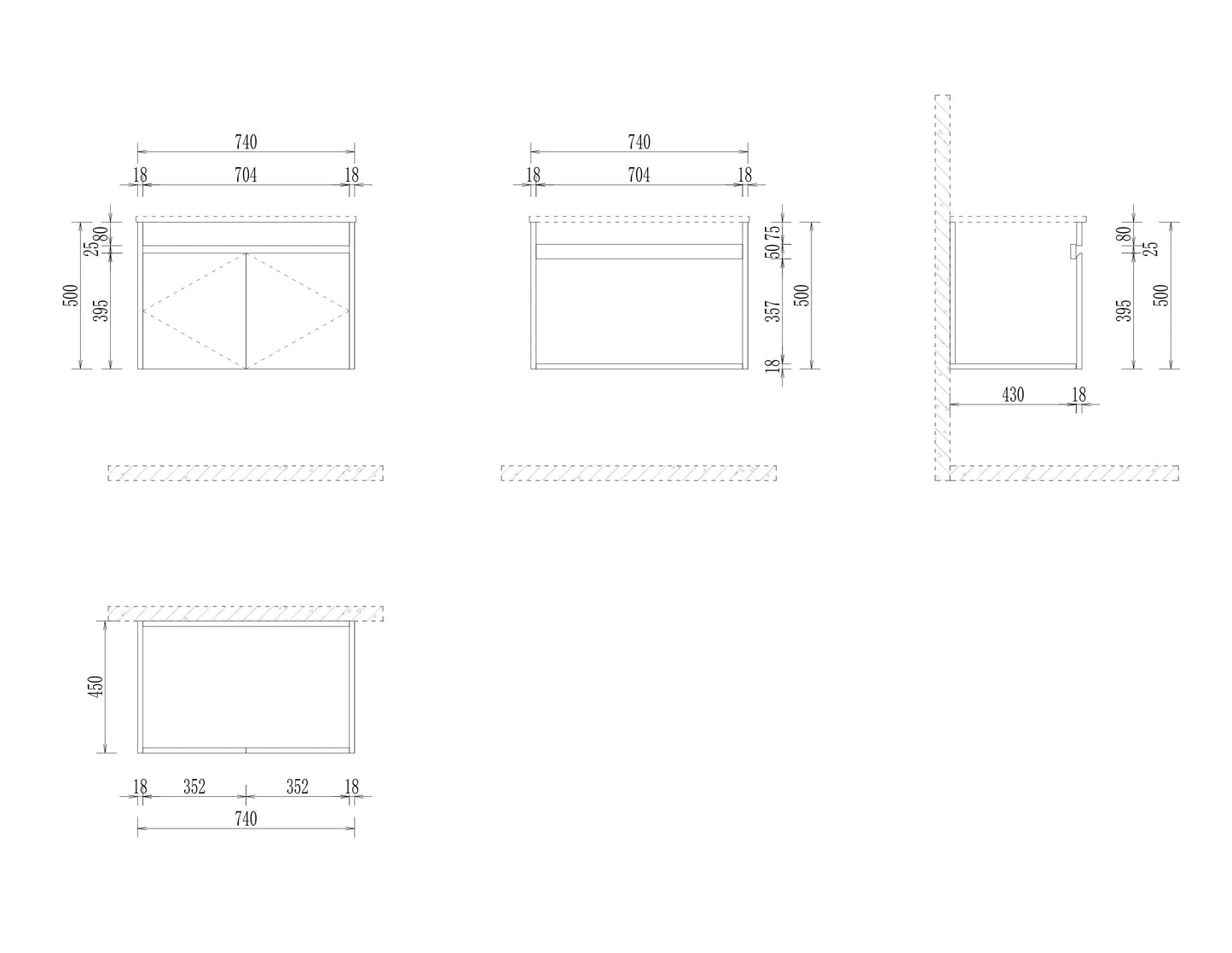 750mm Single Sink Bathroom Vanities (Exclude Mirror Cabinet)
