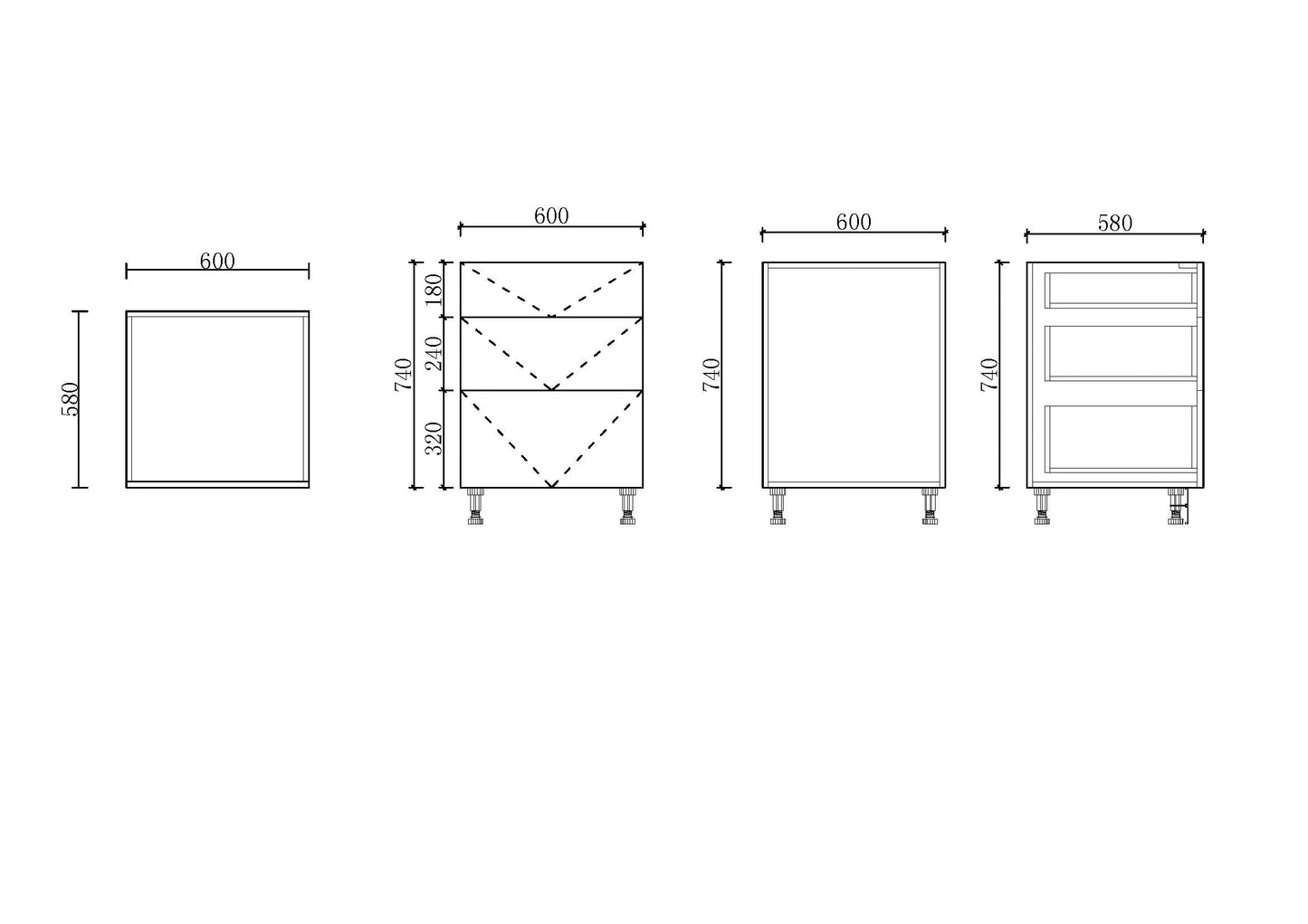 Hardis 600mm 3 Drawer Base Cabinet